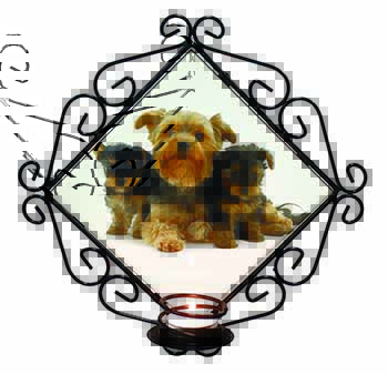 Yorkshire Terrier Dogs Wrought Iron Wall Art Candle Holder