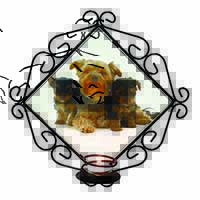 Yorkshire Terrier Dogs Wrought Iron Wall Art Candle Holder