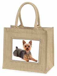 Yorkshire Terrier Dog Natural/Beige Jute Large Shopping Bag