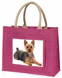 Yorkshire Terrier Dog Large Pink Jute Shopping Bag