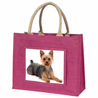 Yorkshire Terrier Dog Large Pink Jute Shopping Bag