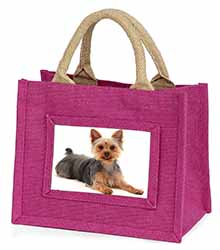 Yorkshire Terrier Dog Little Girls Small Pink Jute Shopping Bag