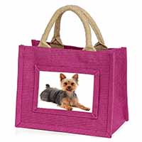 Yorkshire Terrier Dog Little Girls Small Pink Jute Shopping Bag