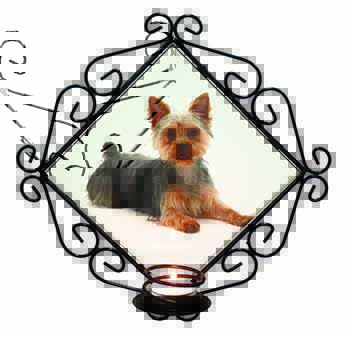 Yorkshire Terrier Dog Wrought Iron Wall Art Candle Holder