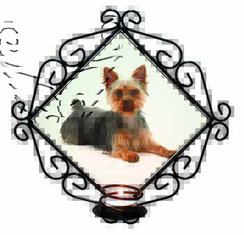 Yorkshire Terrier Dog Wrought Iron Wall Art Candle Holder