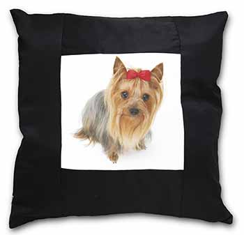 Yorkshire Terrier Dog Black Satin Feel Scatter Cushion