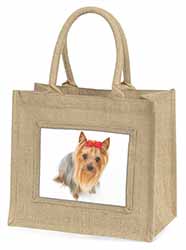 Yorkshire Terrier Dog Natural/Beige Jute Large Shopping Bag