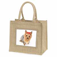 Yorkshire Terrier Dog Natural/Beige Jute Large Shopping Bag