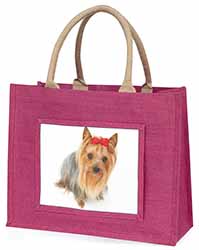 Yorkshire Terrier Dog Large Pink Jute Shopping Bag