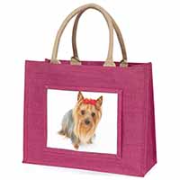 Yorkshire Terrier Dog Large Pink Jute Shopping Bag