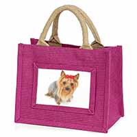 Yorkshire Terrier Dog Little Girls Small Pink Jute Shopping Bag