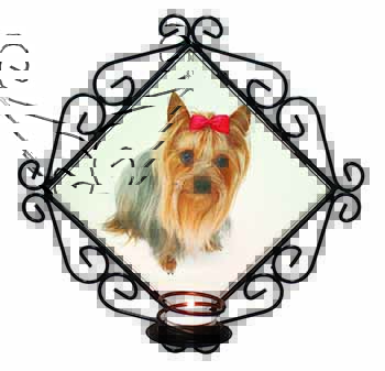 Yorkshire Terrier Dog Wrought Iron Wall Art Candle Holder