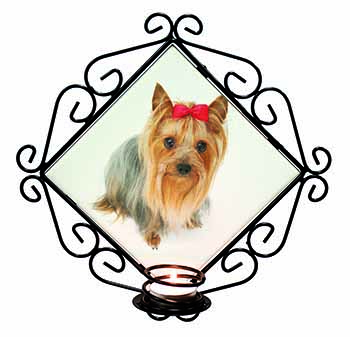 Yorkshire Terrier Dog Wrought Iron Wall Art Candle Holder