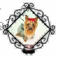 Yorkshire Terrier Dog Wrought Iron Wall Art Candle Holder