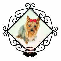 Yorkshire Terrier Dog Wrought Iron Wall Art Candle Holder