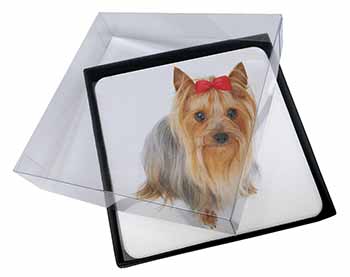 4x Yorkshire Terrier Dog Picture Table Coasters Set in Gift Box