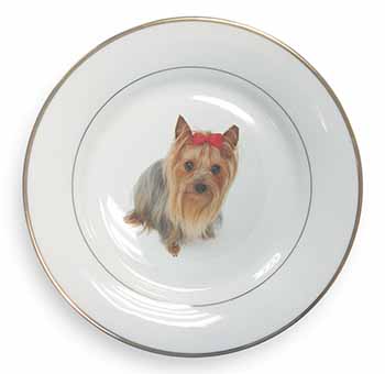 Yorkshire Terrier Dog Gold Rim Plate Printed Full Colour in Gift Box