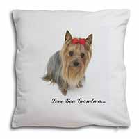 Yorkie with Red Bow Grandma Soft White Velvet Feel Scatter Cushion