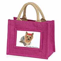 Yorkie with Red Bow Grandma Little Girls Small Pink Jute Shopping Bag