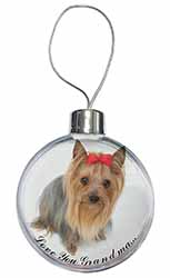 Yorkie with Red Bow Grandma Christmas Bauble