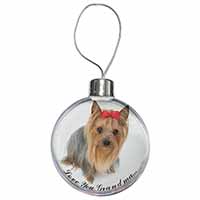 Yorkie with Red Bow Grandma Christmas Bauble