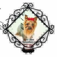 Yorkie with Red Bow Grandma Wrought Iron Wall Art Candle Holder