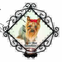 Yorkie with Red Bow Grandma Wrought Iron Wall Art Candle Holder