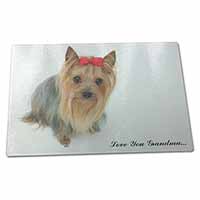 Large Glass Cutting Chopping Board Yorkie with Red Bow Grandma