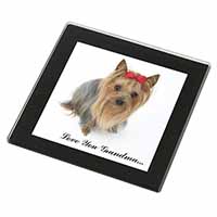 Yorkie with Red Bow Grandma Black Rim High Quality Glass Coaster