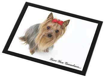 Yorkie with Red Bow Grandma Black Rim High Quality Glass Placemat
