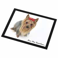 Yorkie with Red Bow Grandma Black Rim High Quality Glass Placemat