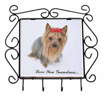 Yorkie with Red Bow Grandma Wrought Iron Key Holder Hooks