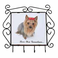 Yorkie with Red Bow Grandma Wrought Iron Key Holder Hooks