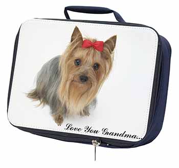 Yorkie with Red Bow Grandma Navy Insulated School Lunch Box/Picnic Bag