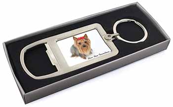 Yorkie with Red Bow Grandma Chrome Metal Bottle Opener Keyring in Box