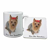 Yorkie with Red Bow Grandma Mug and Coaster Set