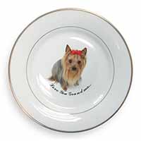 Yorkie with Red Bow Grandma Gold Rim Plate Printed Full Colour in Gift Box