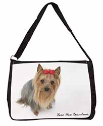 Yorkie with Red Bow Grandma Large Black Laptop Shoulder Bag School/College