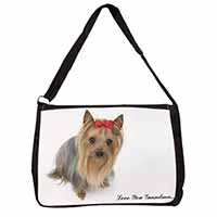 Yorkie with Red Bow Grandma Large Black Laptop Shoulder Bag School/College