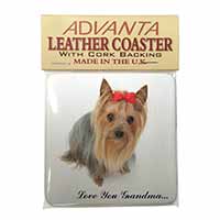 Yorkie with Red Bow Grandma Single Leather Photo Coaster