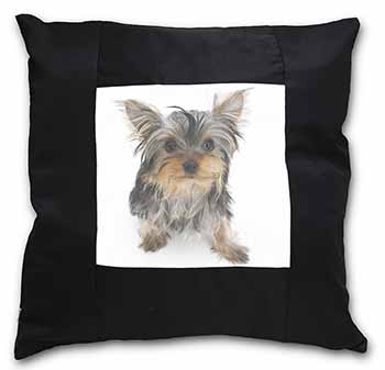 Yorkshire Terrier Dog Black Satin Feel Scatter Cushion