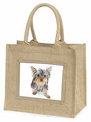 Yorkshire Terrier Dog Natural/Beige Jute Large Shopping Bag