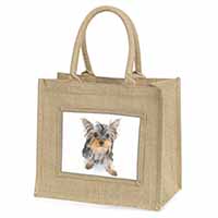 Yorkshire Terrier Dog Natural/Beige Jute Large Shopping Bag