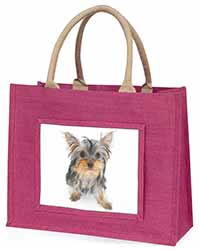 Yorkshire Terrier Dog Large Pink Jute Shopping Bag