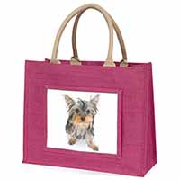 Yorkshire Terrier Dog Large Pink Jute Shopping Bag