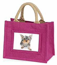 Yorkshire Terrier Dog Little Girls Small Pink Jute Shopping Bag