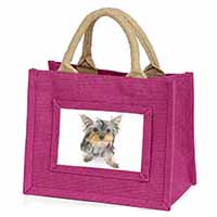 Yorkshire Terrier Dog Little Girls Small Pink Jute Shopping Bag