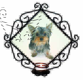 Yorkshire Terrier Dog Wrought Iron Wall Art Candle Holder