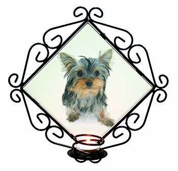 Yorkshire Terrier Dog Wrought Iron Wall Art Candle Holder