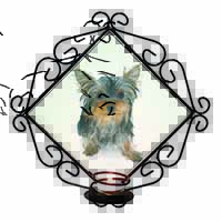 Yorkshire Terrier Dog Wrought Iron Wall Art Candle Holder